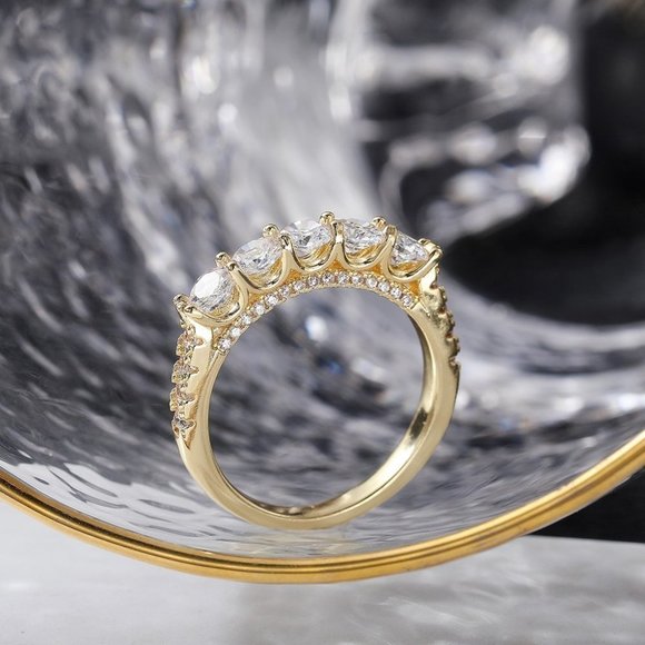 💥14K GOLD PRONG ETERNITY ROUND CUT MOISSANITE 5 STONE ENGAGEMENT RING, K750 - Picture 6 of 7